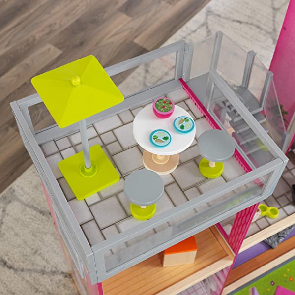 Wooden Modern Dollhouse with Lights & Sounds, Pool and 36 Accessories, Gift for Ages 3+ 49.25