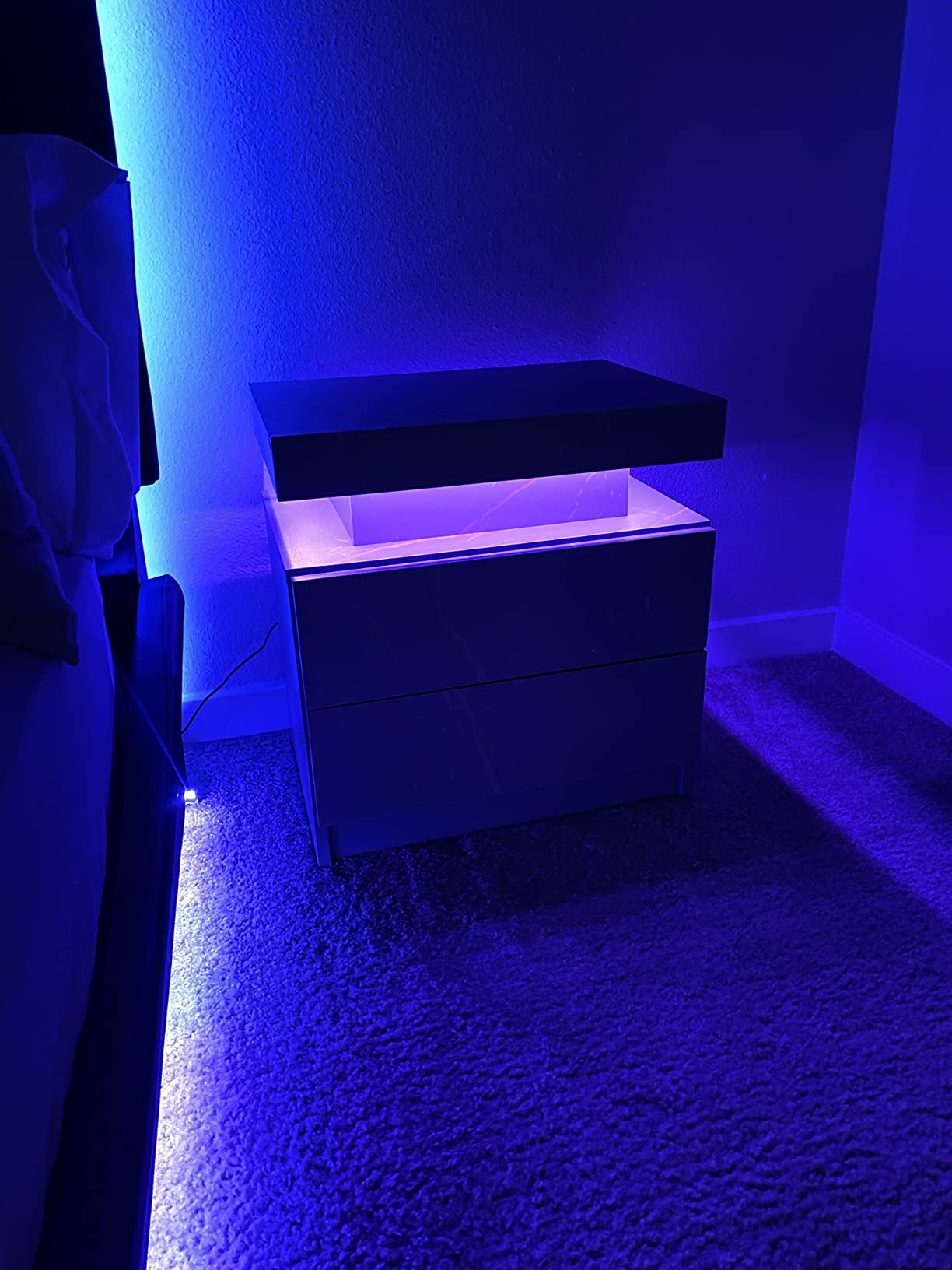 【Furniture】Nightstand Set of 2 LED Nightstand with 2 Drawers, Bedside Table with Drawers for Bedroom Furniture