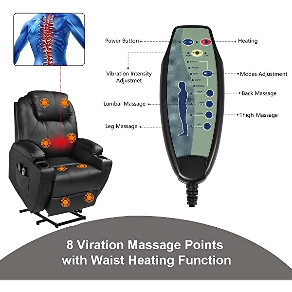 JOVNO Power Lift Recliner Chair Single Living Room Sofa with Massage,Home Theater Seating with Heat and Vibration Sofa Back and Detachable Armrest (Brown)