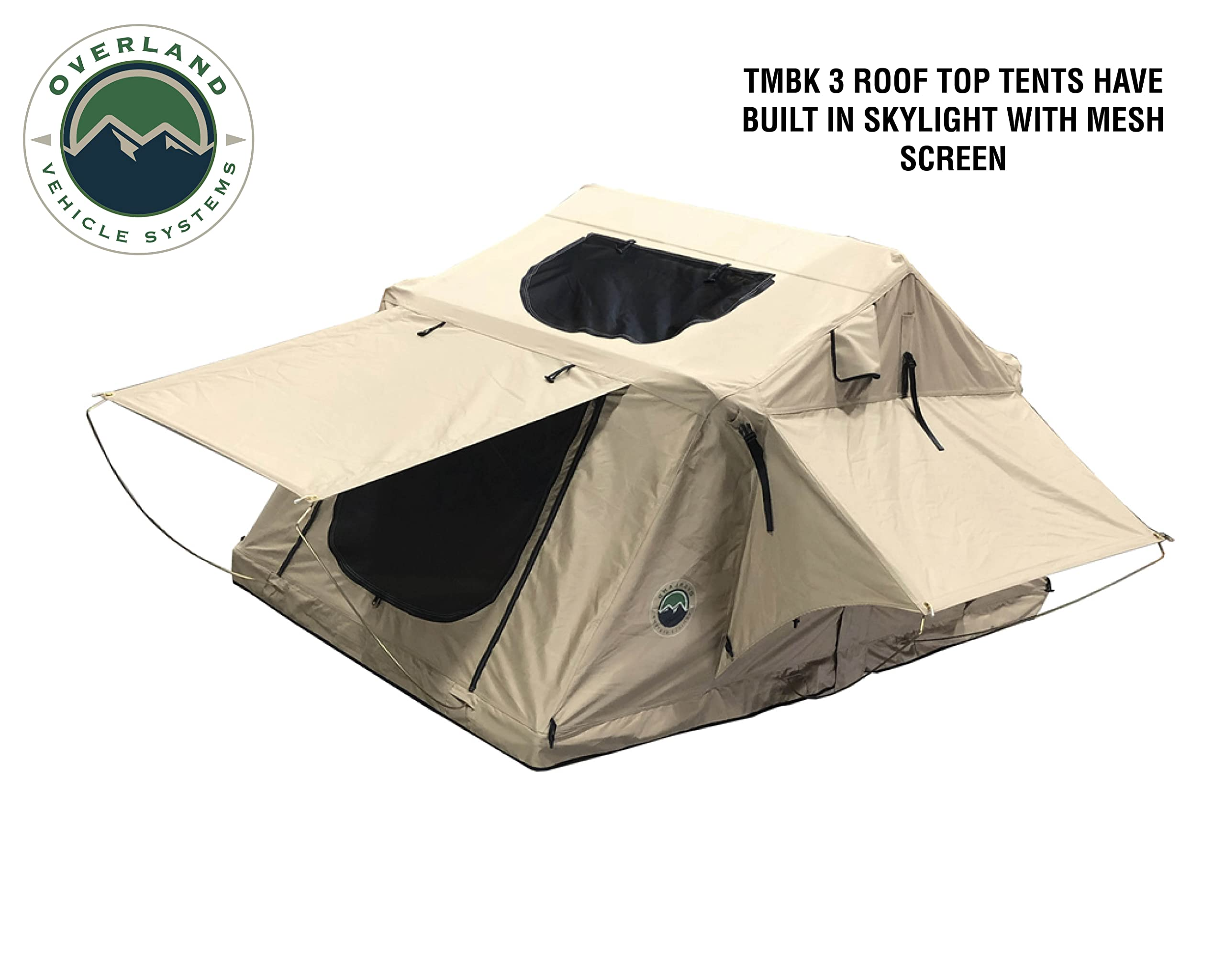 3 Person Roof Top Tent with Rain Fly Tan Base & Green Rainfly