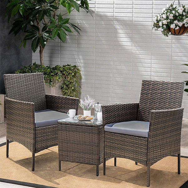 Devoko Patio Furniture Set 3-piece PE Rattan Wicker Chair with Dining Table Outdoor Garden Furniture Se