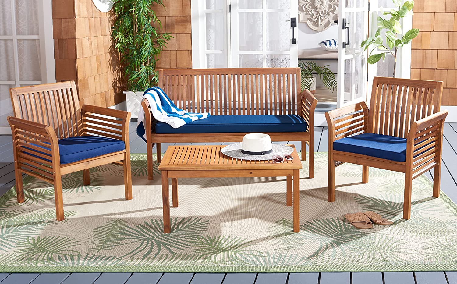 【Furniture】Outdoor Collection Carson Grey Wash/ Beige Cushions 4-Piece Conversation Patio Set