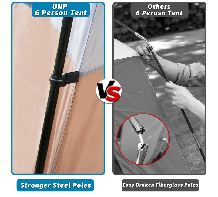 UNP Tents 6 Person Waterproof and Windproof Easy Setup, Double Layer Family Camping Tent