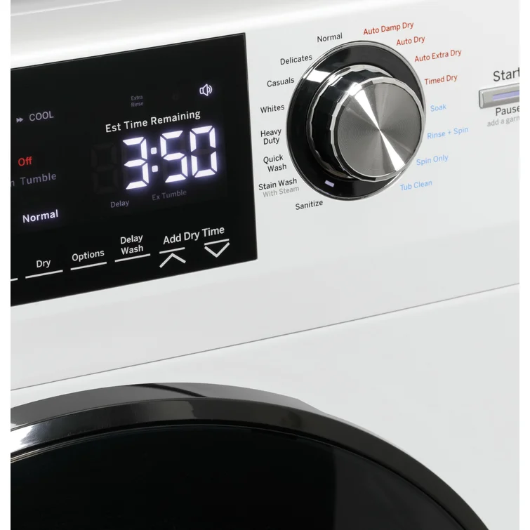 2.4 cubic feet front-loading washing machine and 2.4 cubic feet electric dryer