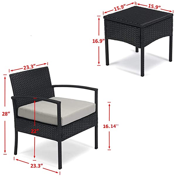 PROHIKER 3 PCS Patio Rattan Conversation Chair Set, 3 PCS Patio Wicker Rattan Furniture Set, Patio Wicker Rattan Table Brown