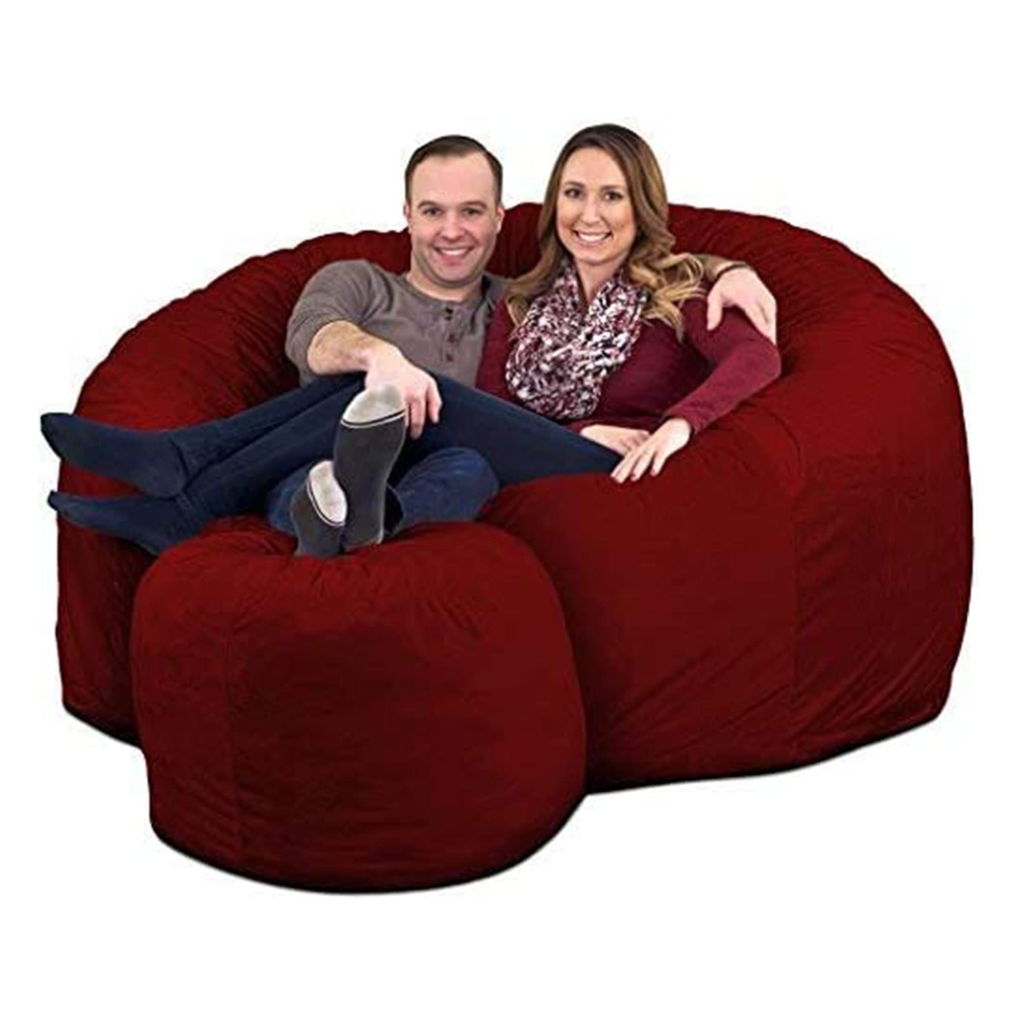 【Furniture】6000 Bean Bag Chair w/Footstool: Giant Foam-Filled Furniture - Machine Washable Covers