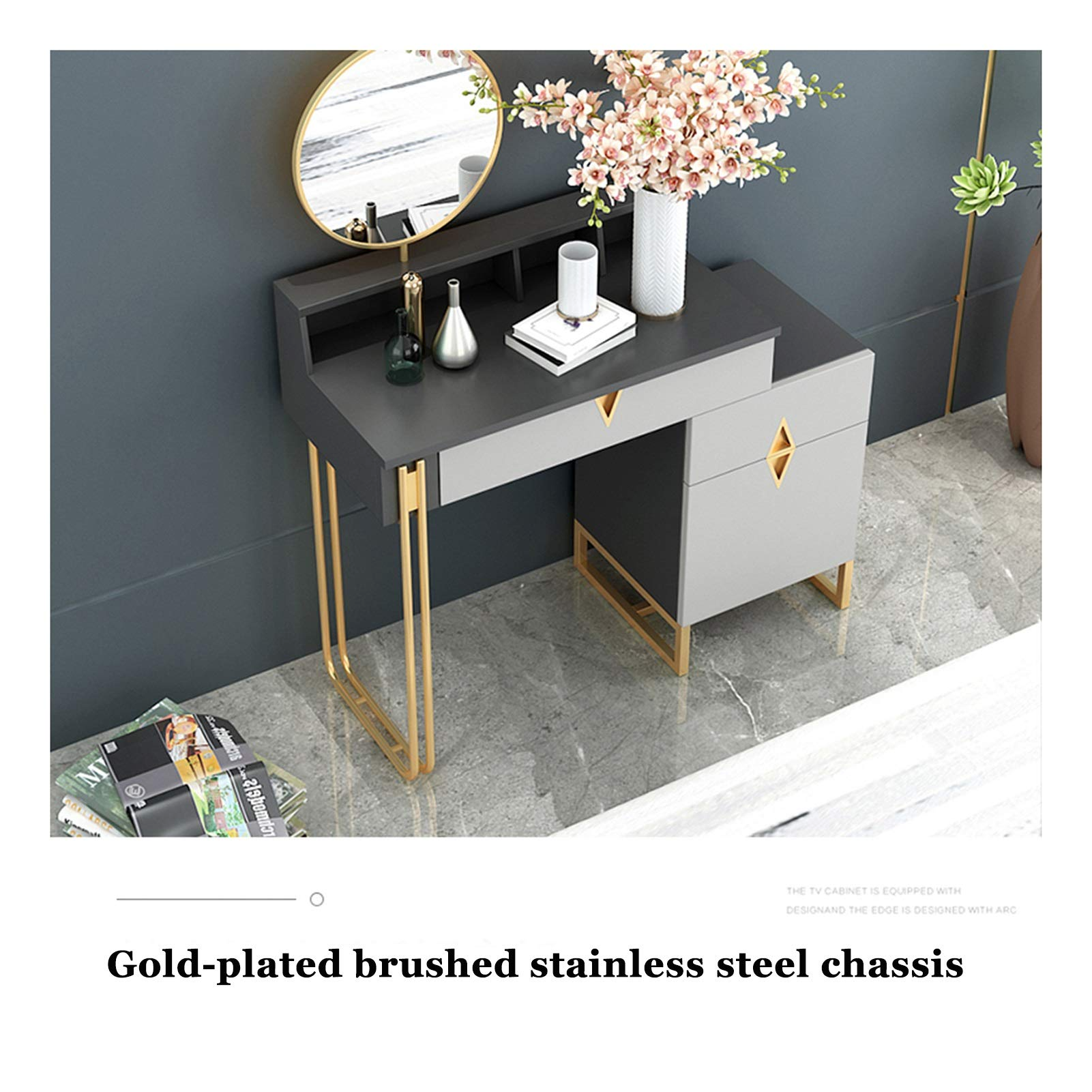 【Furniture】Dresser Modern Dressing Table Vanity Table Set with Sliding Mirror & Stool, Large Storage for Makeup
