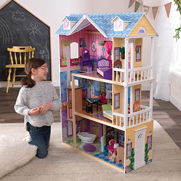 My Dreamy Wooden Dollhouse with Lights and Sounds, Elevator and 14 Accessories, Gift for Ages 3+