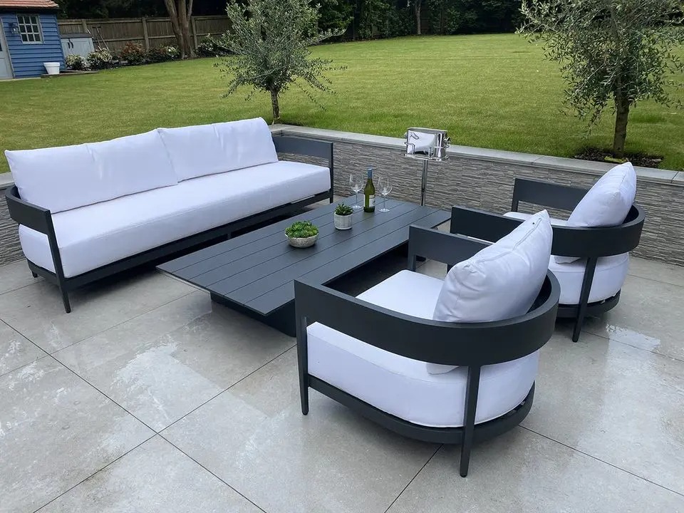 【Home&Garden】Garden Furniture in Aluminium in Anthracite Grey - 4 pcs (1 Sofa 2 chairs & 1 table) Moon Sofa Set