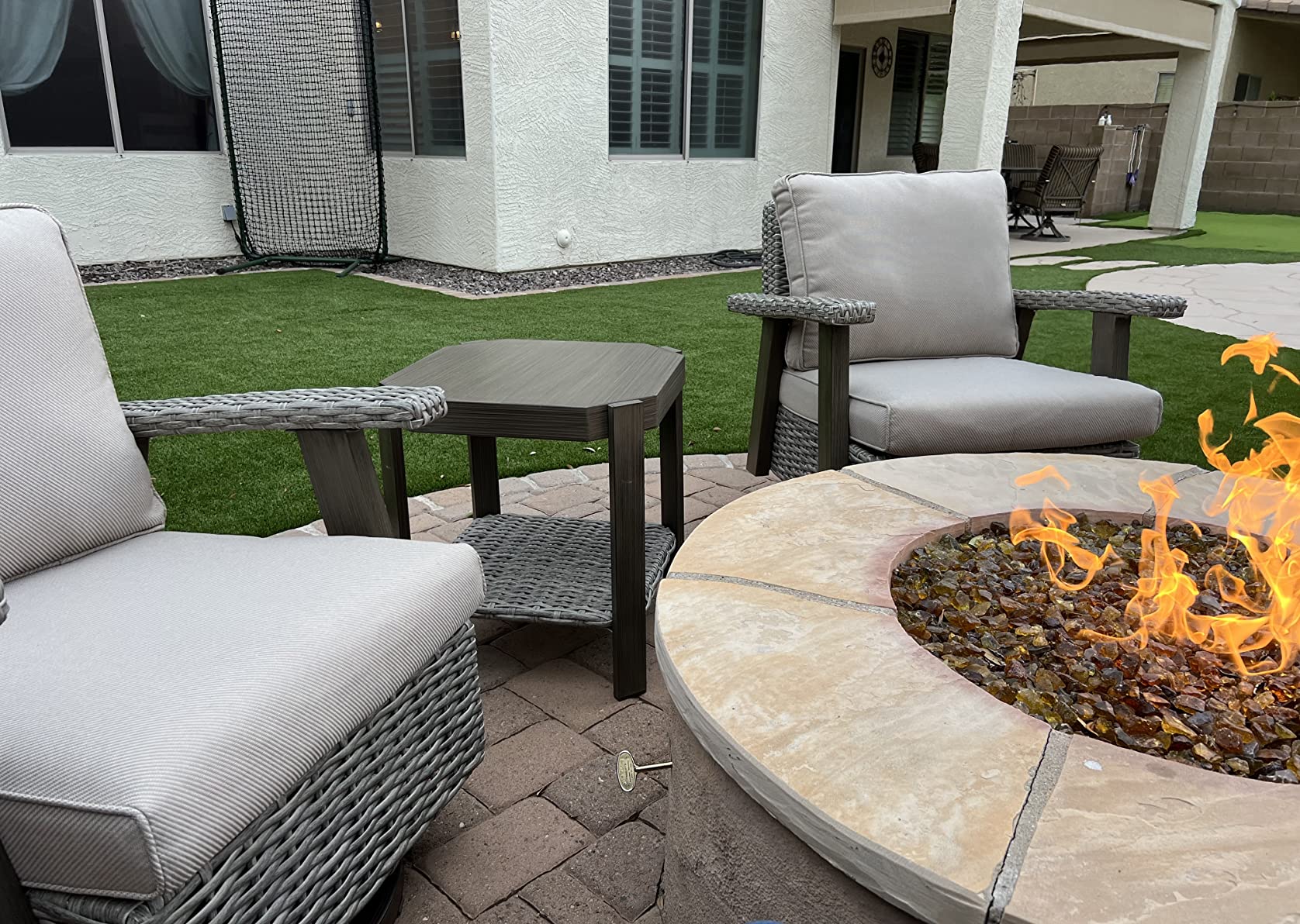 【Furniture】Outdoor Swivel Rocker Patio Chairs Sets of 2 and Matching Side Table - 3 Piece Wicker Patio Bistro Set