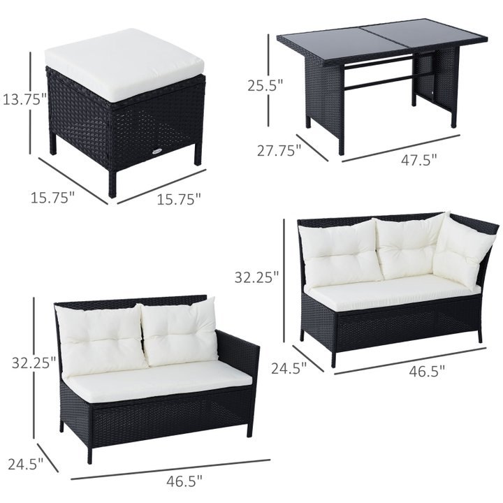 【Furniture】Outsunny 6pcs Garden Rattan Sofa Sets Wicker Furniture Set Outdoor Lounge Dining Table w Cushions