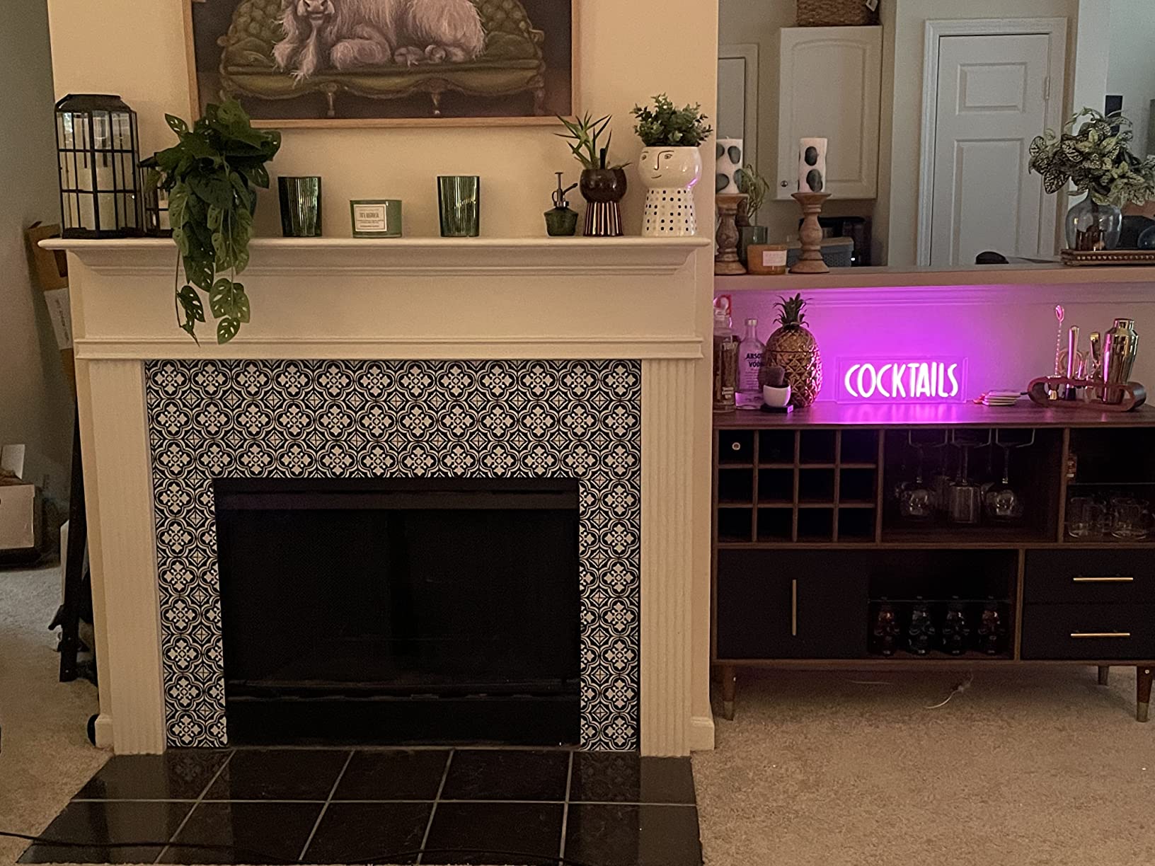 【Furniture】Accent Kitchen Buffet Sideboard with Storage, Wood Cabinet Server Cupboard with 12 Wine Bottle Rack