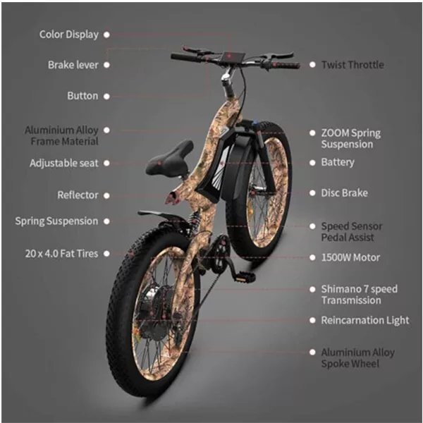 Electric Bike 1500W Electric Mountain Bike 48V 15AH Removable Lithium Battery