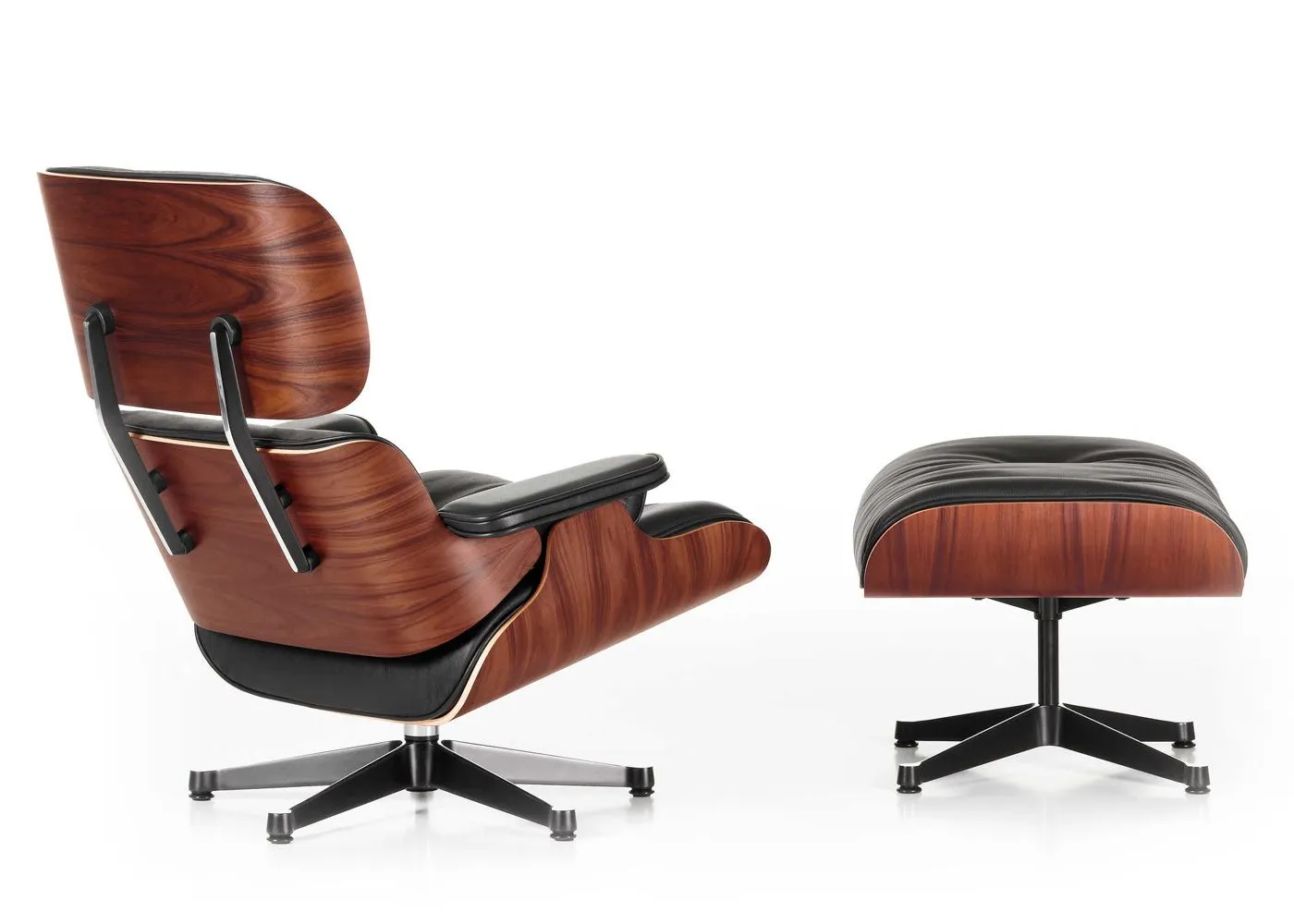 Eames Lounge Chair & Ottoman Santos Palisander & Black Leather in New Dimensions