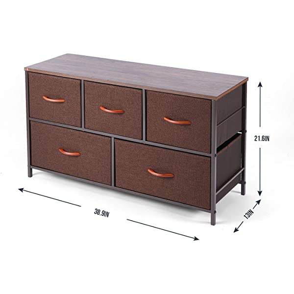 ROMOON Dresser Organizer with 5 Drawers, Fabric Storage Drawer Unit, Dresser Tower for Bedroom, Hallway, Entryway, Closets, Nursery - Wide Espresso