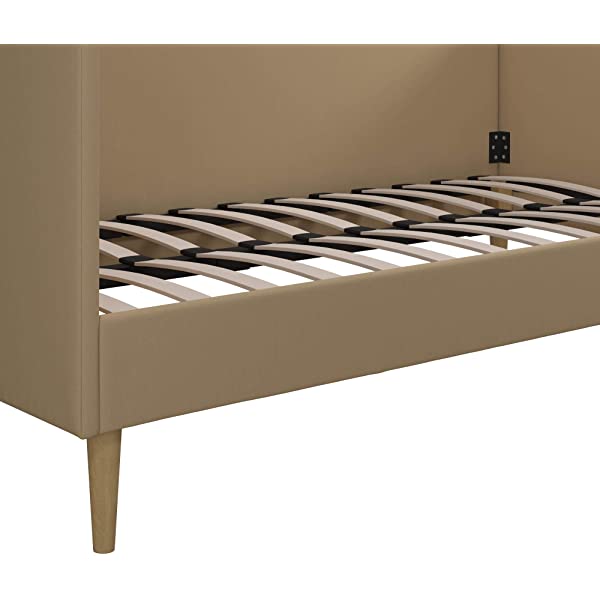 DHP Franklin Mid Century Upholstered Daybed, Sofa Bed, Twin Size Frame, Tan Linen Linen Twin Tan