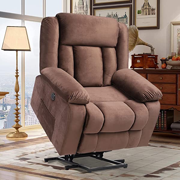 BINGTOO Power Lift Recliner Chair with Massage and Heat, Electric Fabric Vibration Massage Sofa for Elderly/Adult for Living Room, Lounge Sofa with Remote Control & USB, Velvet Blue