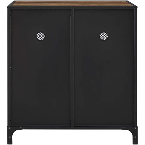 Walker Edison Malcomb Urban Industrial Metal Mesh Double Door Rolling Bar Cabinet, 33 Inch, Rustic Oak Rustic Oak 33 Inch