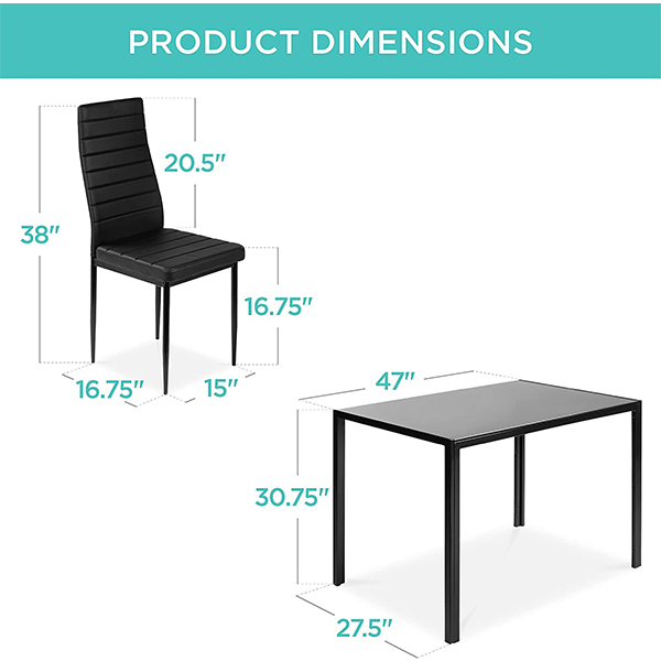 Best Choice Products 5-Piece Kitchen Dining Table Set for Dining Room, Kitchen, Dinette, Compact Space w/Glass Tabletop, 4 Faux Leather Metal Frame Chairs – Black