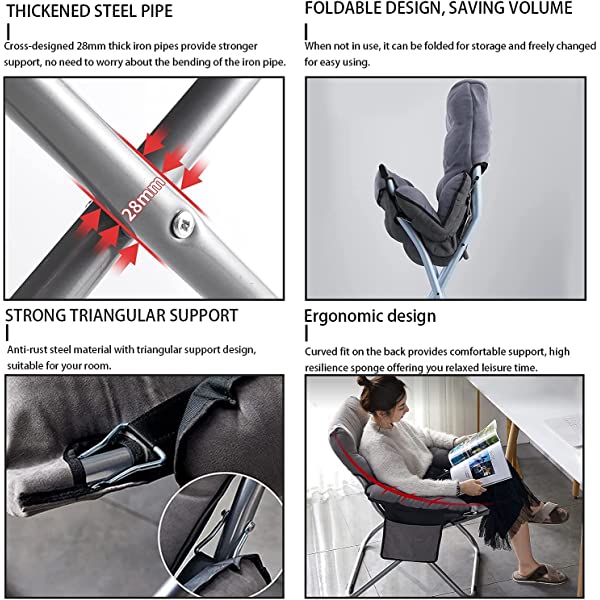 VOJUEAR Modern Accent Fabric Lazy Chair with Ottoman, Upholstered Lounge Reclining Armchair with Side Pocket for Adults or Kids,Upholstered Lounge Leisure Armrest Sofa Chair (CharcoalGrey)