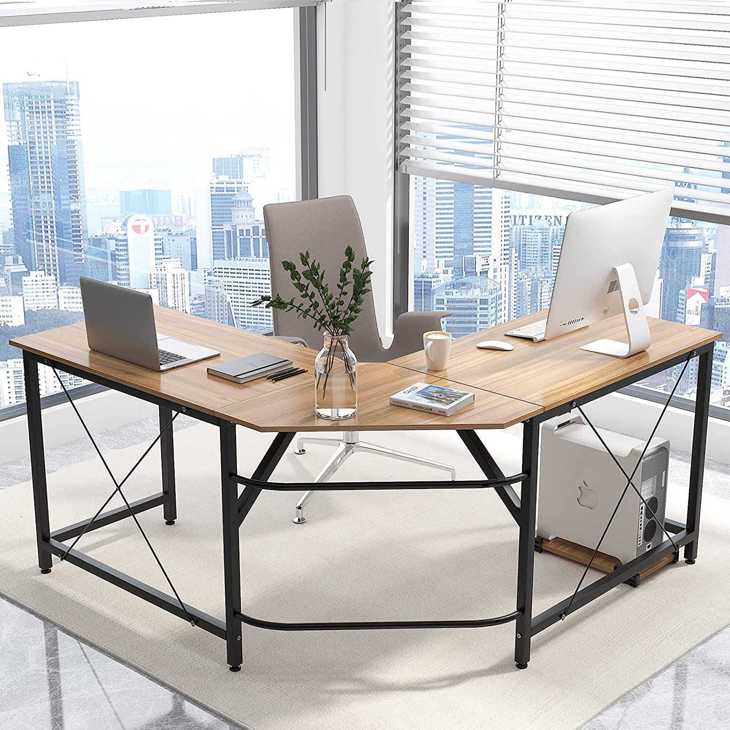 Soges 59 x 59 inches (approximately 149.9 x 149.9 cm) large desk computer desk desk corner table oak CS-ZJ02-OK