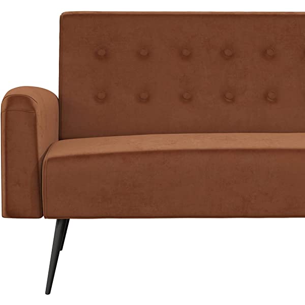 Novogratz 2360379N Z Stevie, Convertible Sofa Bed Couch, Ivory Velvet Futon