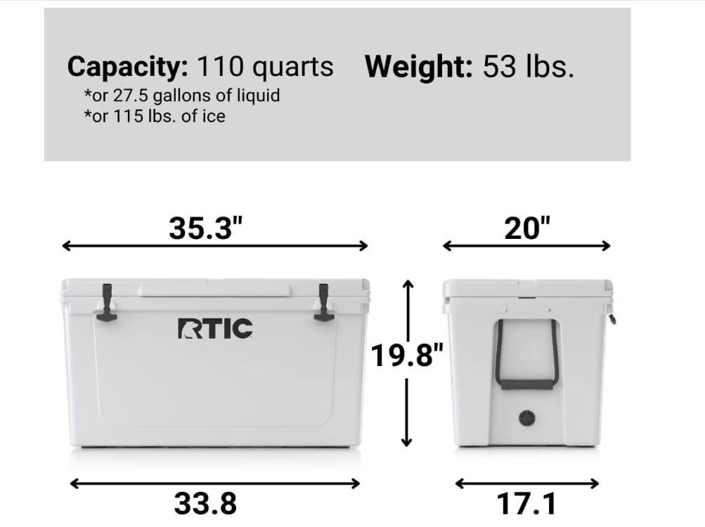 RTIC Hard Cooler Insulated Portable Ice Chest Box for Beach, Drink, Beverage, Camping, Picnic, Fishing, Boat, Barbecue