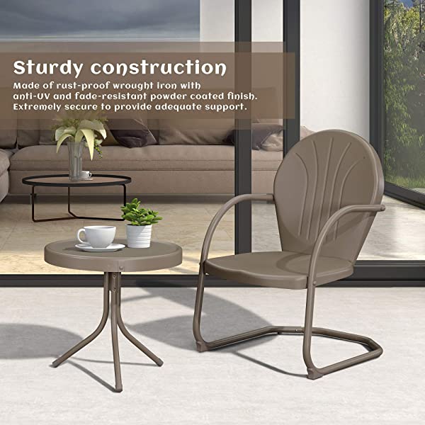 PURPLE LEAF Outdoor Patio Bistro Set, 3 Pieces Retro Porch Furniture Set 2 C-Spring Metal Outdoor Chairs and Round Side Table, Blue