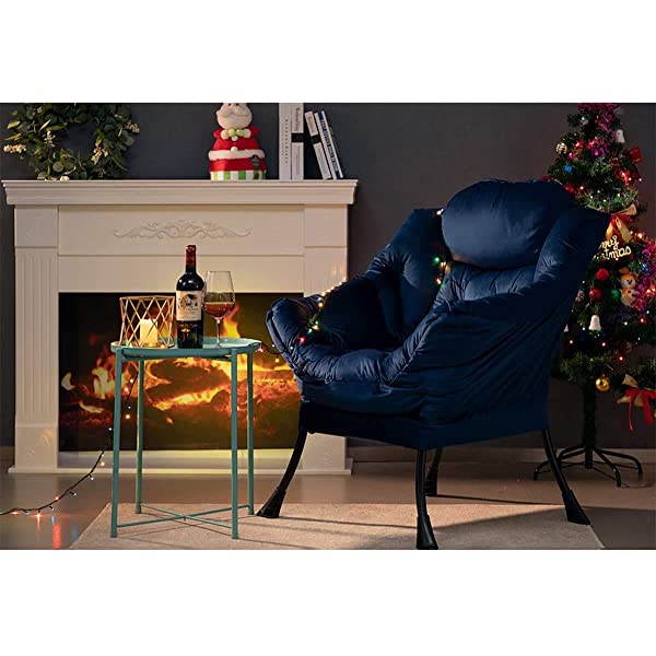 AbocoFur Modern Large Cotton Fabric Lazy Chair，Accent Contemporary Lounge Chair, Single Steel Frame Leisure Sofa Chair with Armrests and A Side Pocket, Beige