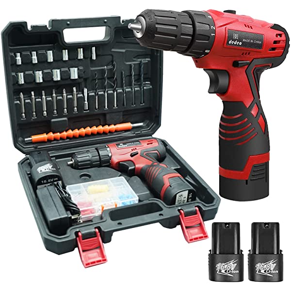 Dedeo Tool Set with Drill, 108Pcs Cordless Drill Household Power Tools Set with 16.8V Lithium Driver Claw Hammer Wrenches Pliers DIY Accessories Tool Kit Medium
