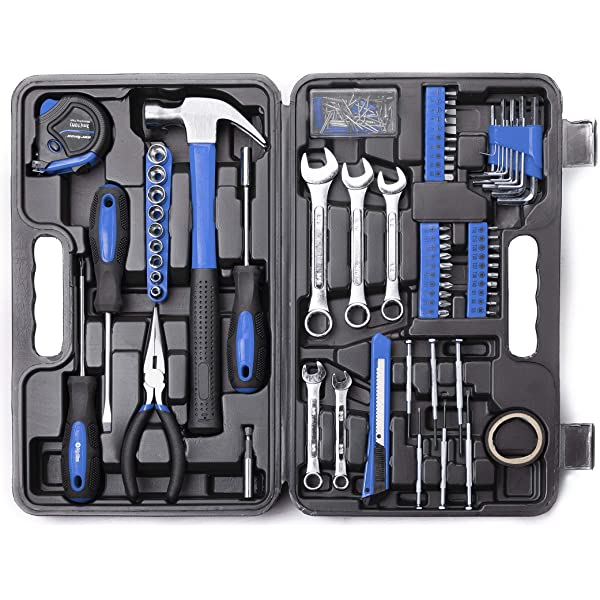 CARTMAN 148Piece Tool Set General Household Hand Tool Kit with Plastic Toolbox Storage Case Socket and Socket Wrench Sets Red