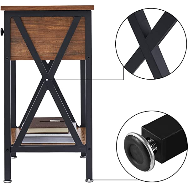 VECELO Modern Versatile Nightstands X-Design Side End Table Night Stand Storage Shelf with Bin Drawer for Living Room Bedroom, Brown+Black Brown+black Modern