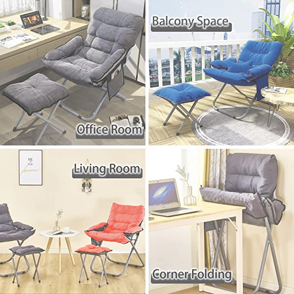 VOJUEAR Modern Accent Fabric Lazy Chair with Ottoman, Upholstered Lounge Reclining Armchair with Side Pocket for Adults or Kids,Upholstered Lounge Leisure Armrest Sofa Chair (CharcoalGrey)