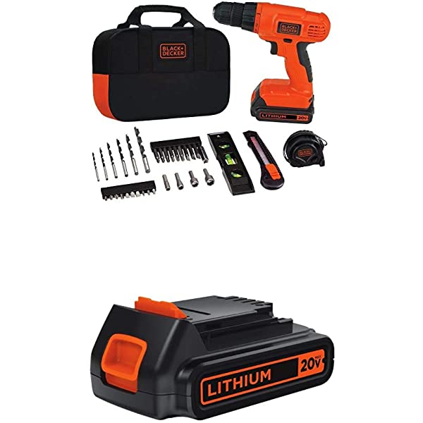 BLACK+DECKER 20V MAX Drill & Home Tool Kit, 34 Piece (BDCD120VA) , Orange Drill Project Kit