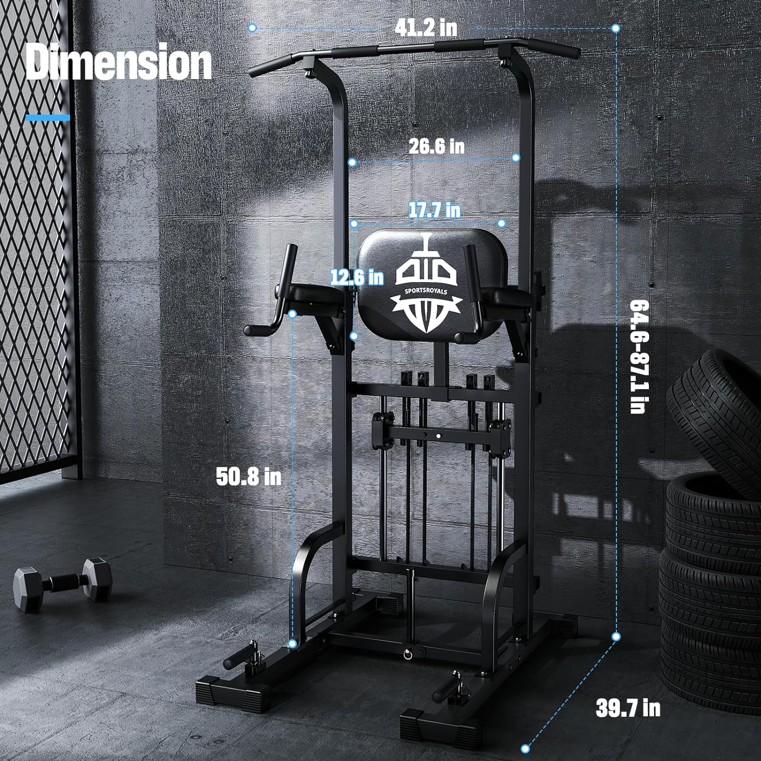 Sportsroyals Power Tower Dip Station Pull Up Bar for Home Gym Strength Training Workout Equipment, 450LBS.