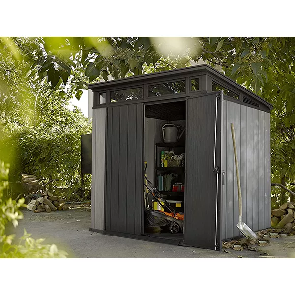 7×7 FT OUTDOOR SHED, MODERN FLOOR DESIGN, SUITABLE FOR GARDEN FURNITURE LAWN MOWER, TOOL AND BICYCLE STORAGE, GREY