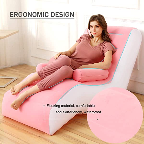 Inflatable Chaise Lounges Folding Lazy Floor Chair Sofa Lounger Bed with Armrests (Khaki)