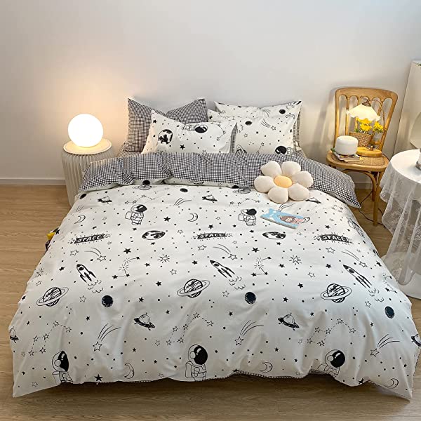 New Cartoon Animals Elephant Print Duvet Cover Sets for Kids 100% Cotton Reversible Soft 3 Pieces Kids Bedding Duvet Cover Pillowcases Kawaii Cloud Bedding Sets, Queen/Full Full/Queen (1 Duvet Cover + 2 Pillowcases) Multi A00 Elephant Bunny Balloon