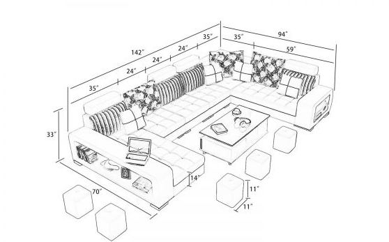 Alemanno 142″ Wide Microfiber/Microsuede Corner Sectional