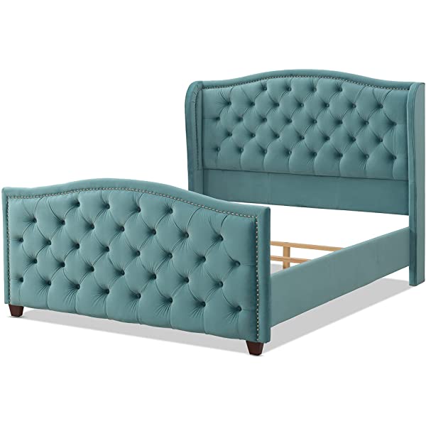 Jennifer Taylor Home Marcella Collection Queen Wingback Tufted Hand-Applied Nail Heads Upholstered Bed, Antique White Antique White Queen