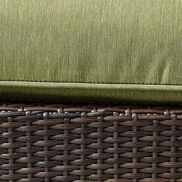 Hanover Strathmere 6-Piece Outdoor Patio Conversation Set, 2 Side Chairs with Ottomans, Loveseat and Tempered Glass Coffee Table, with Hand-Woven Wicker and Thick Cilantro Green Cushions, STRATHMERE6PC