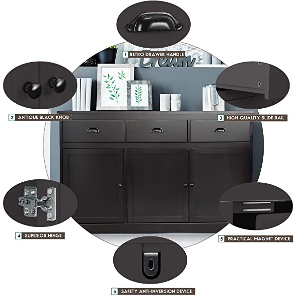 Giantex Sideboard Buffet Server Storage Cabinet Console Table Home Kitchen Dining Room Furniture Entryway Cupboard with 2 Cabinets and 3 Drawers Adjustable Shelves, White (White)