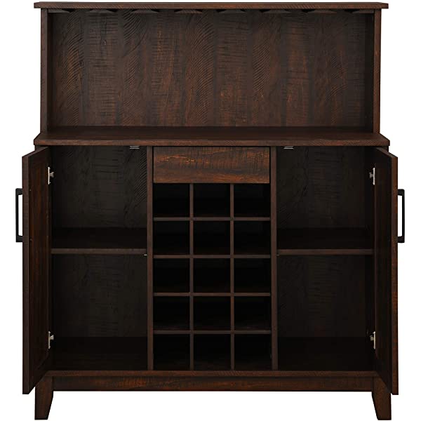 Bar Cabinet with Wine Rack and Glass Doors (Grey wash- Solid)