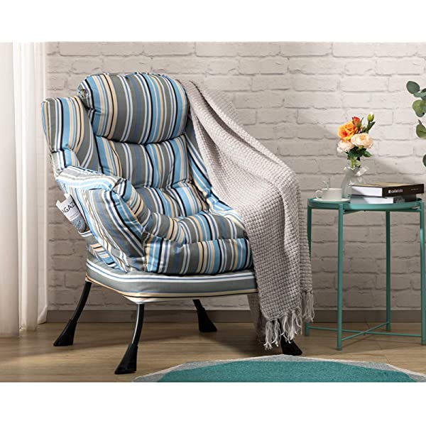 AbocoFur Modern Large Cotton Fabric Lazy Chair，Accent Contemporary Lounge Chair, Single Steel Frame Leisure Sofa Chair with Armrests and A Side Pocket, Beige