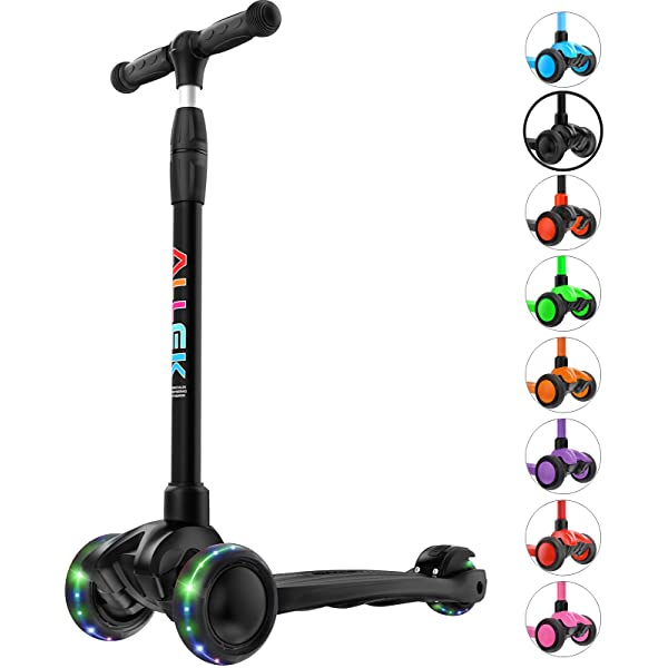 Allek Kick Scooter B03, Lean 'N Glide 3-Wheeled Push Scooter with Extra Wide PU Light-Up Wheels, Any Height Adjustable Handlebar and Strong Thick Deck for Children from 3-12yrs (Rose Pink)