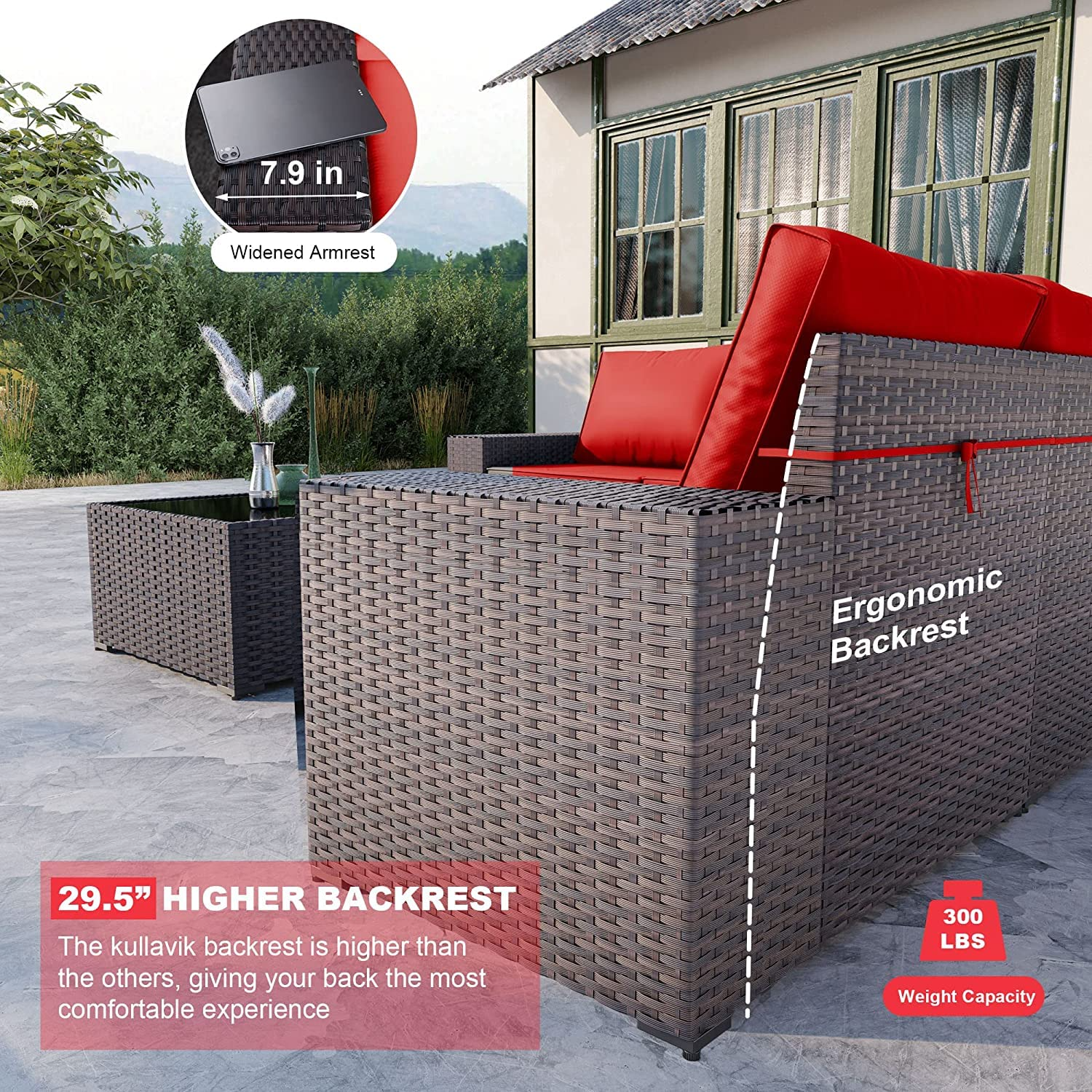【Furniture】Outdoor Patio Furniture Set 12-Pc Sectional Rattan Sofa Set Brown PE Wicker Patio Conversation Set