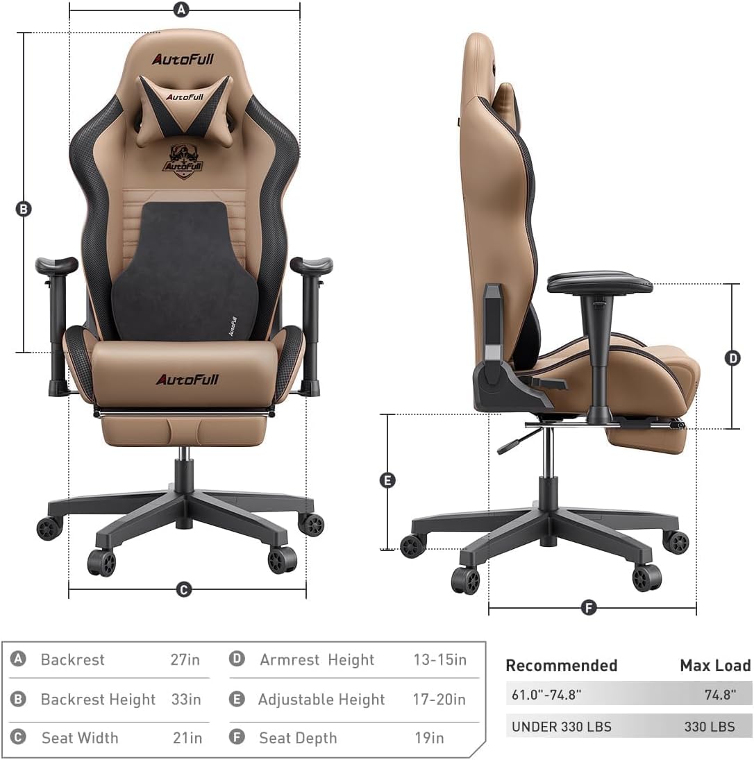 AutoFull C3 Gaming Chair Ergonomic Office Chair with 3D Bionic Lumbar Support, Racing Style Premium PU Leather Computer Chair Gamer Chairs with Footrest and Headrest(3-Years Warranty)
