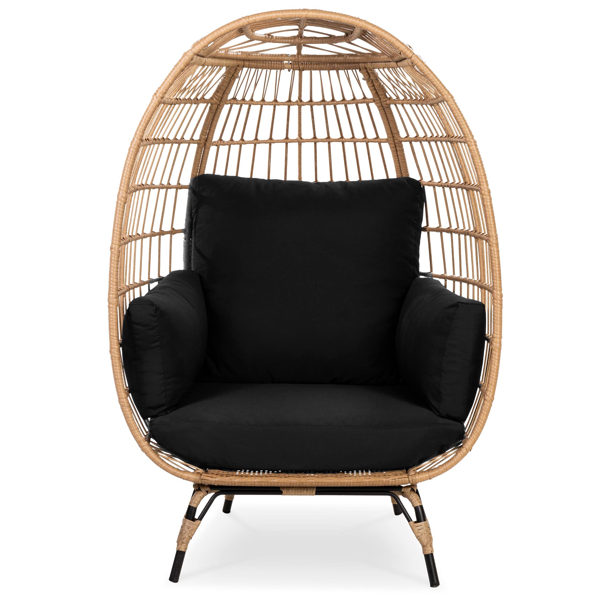 【Furniture】Wicker Egg Chair, Oversized Indoor Outdoor Lounger for Patio, Backyard, Living Room w/ 4 Cushions
