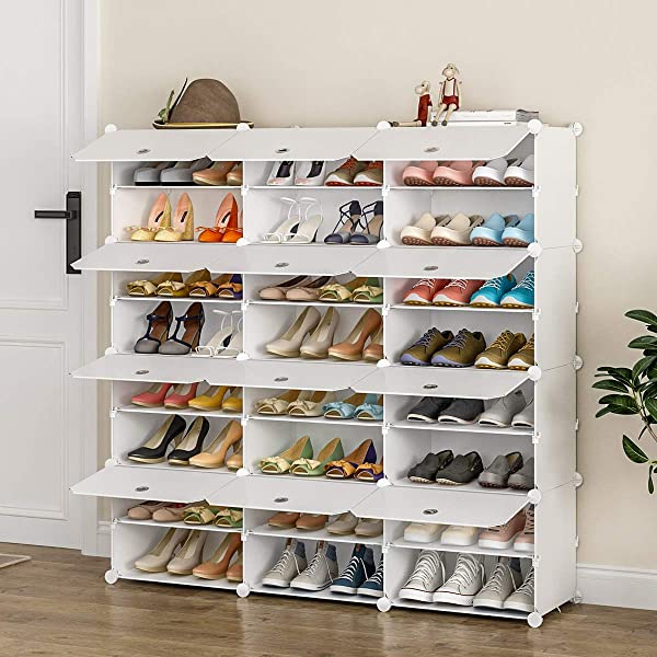 KOUSI Portable Shoe Rack Organizer 24 Pair Tower Shelf Storage Cabinet Stand Expandable for Heels, Boots, Slippers, 6 Tier White 32