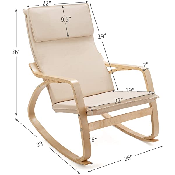 Giantex Rocking Chair with Removable Upholstered Cushion, Stable Wooden Frame Relaxing Modern Leisure Armchair Suitable for Living Room, Bedroom, Balcony, Nursery Room Ergonomic Chair(1, Beige) 1 Beige
